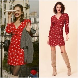 Rouje Gabinette Wrap Dress Burgundy Floral 34